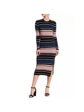 cupcakes & cashmere Striped Long Sleeve Midi Dress in Blue, Pink & Black
